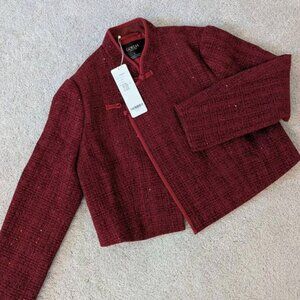 Goelia Women's Red New Chinese-Style Mandarin Collar Crop Jacket